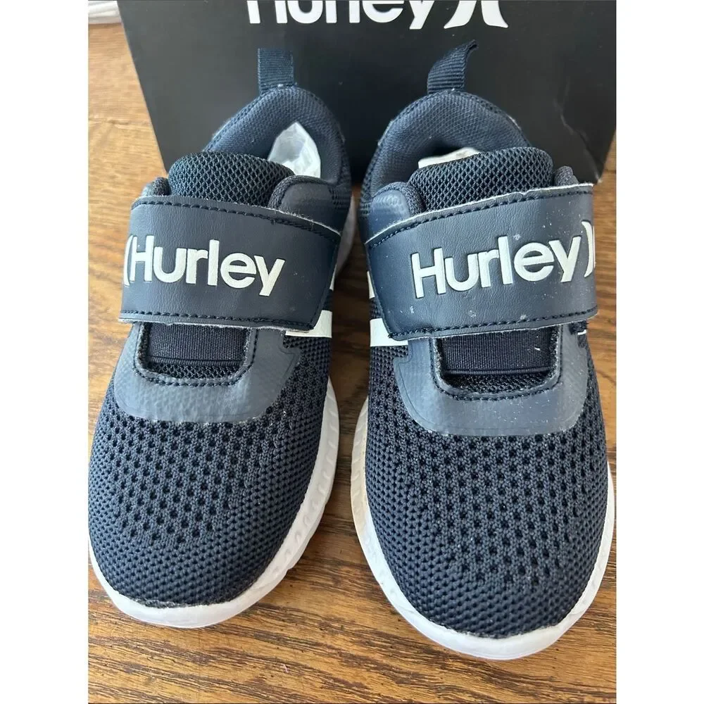 Hurley Deep Navy ⚓️ and White Kids Mesh Hook-and-Loop Sneakers in box 📦